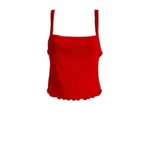 Red Rib Knit Crop Top